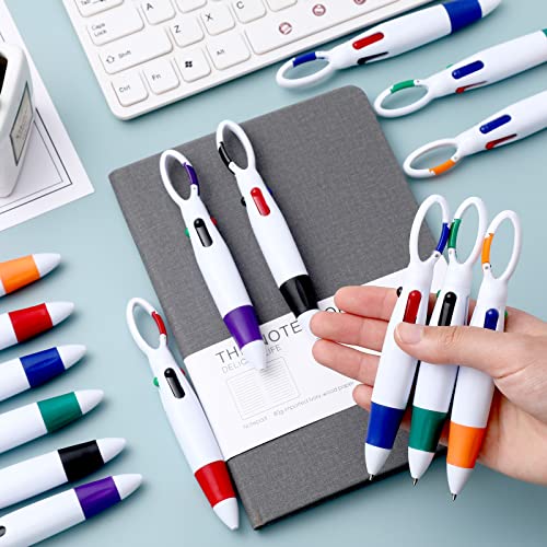 Yinder Retractable Shuttle Pens with Buckle Clip 4 in 1 Multicolored Ink Nurse Ballpoint Pens with Keychain for Office Supplies Teacher Gifts(120 Pieces)