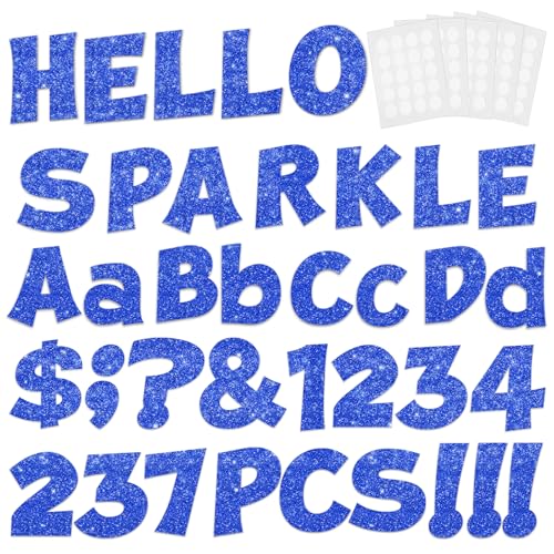 Blue Glitter Bulletin Board Letters and Numbers Set - 237 pcs, 4 Inch