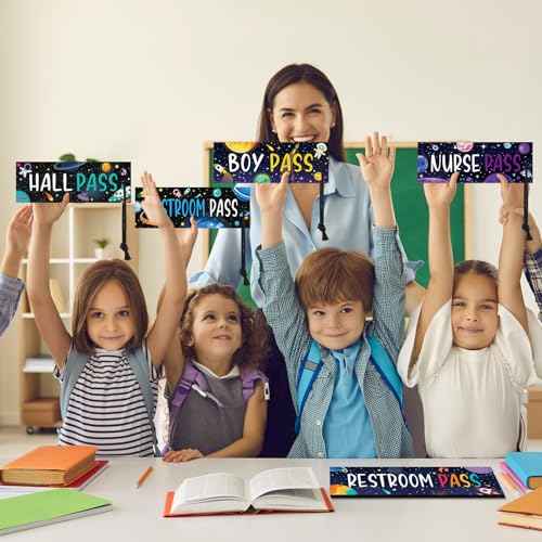 8 Pcs Outer Space Magnetic Hall Pass for Kids Classroom Pass Reusable Girl Office Boy Restroom Library Pass Travel World Spaceship Planet Waterproof Pass for Nursery Kindergarten Decor