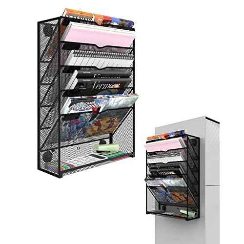 6-Tier Magnetic File Holder - No Drilling Installation File Organizer, Large Capacity Magnetic File Holder for Refrigerator, File Cabinets, Whiteboard, Office, Kitchen