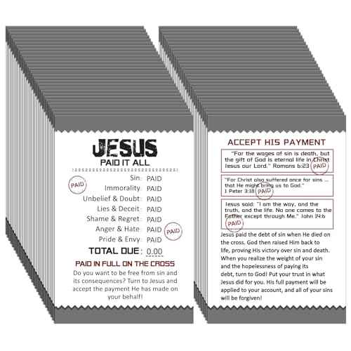 200 Pcs Gospel Tract Card Salvation Cards Pocket Holy Postcard Prayer Postcards Christian Inspirational Bible Verses Bookmark for Christian Gift (Jesus Paid It All)