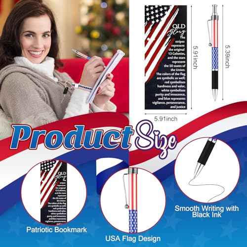 60 Pcs Veterans Day Gifts Bulk Patriotic Party Favor American Flag Ballpoint Pens USA Keychains Bookmarks for Memorial Day Souvenir Gifts