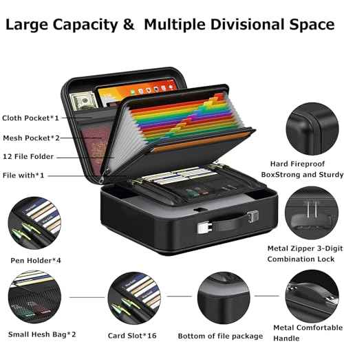 Fireproof Document Box with Lock, Hard Shell Case File Organizer for Important Documents - Waterproof Portable Fire Safe Storage Bag for Important Laptop, Papers, Passports at Home, Trip