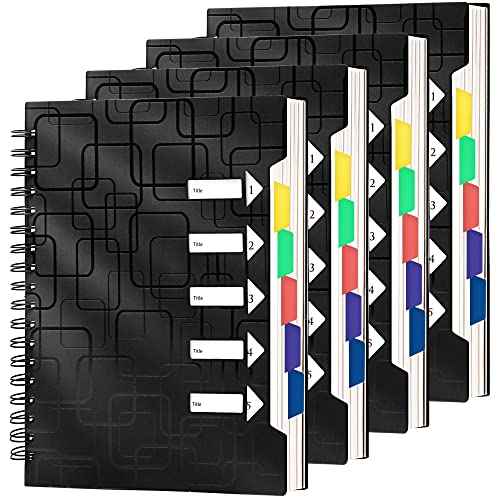 CAGIE 5 Subject Spiral Notebooks Set of 4, 240 Pages Notebook for Work with Dividers Tabs, A5 Small Notebook School Office Supplies, College Ruled (Black)