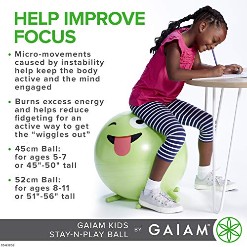 Gaiam Kids Stay-N-Play Balance Ball Chair 52cm Grey with Built-In Legs