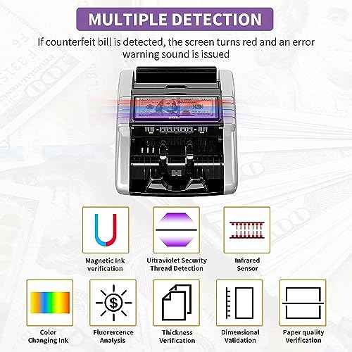 Aneken Money Counter Machine with Value Count, Dollar, Euro UV/MG/IR/DD/DBL/HLF/CHN Counterfeit Bill Detectors£¬Add and Batch Modes, Cash Counter with LCD Display