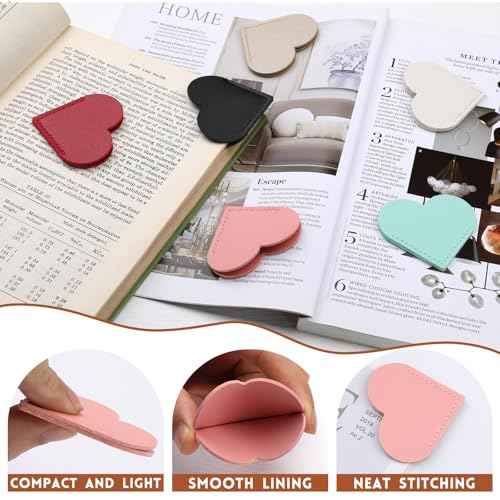 6 Pcs Leather Heart Bookmarks, Bookmarks for Women, Cute Heart Bookmark Corner, Book Marks for Teachers Students School Office Home Supplies