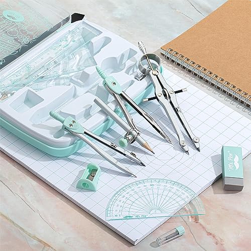 Mr. Pen Green Geometry Set with 3 Compasses, Protractor, Rulers & Pencils