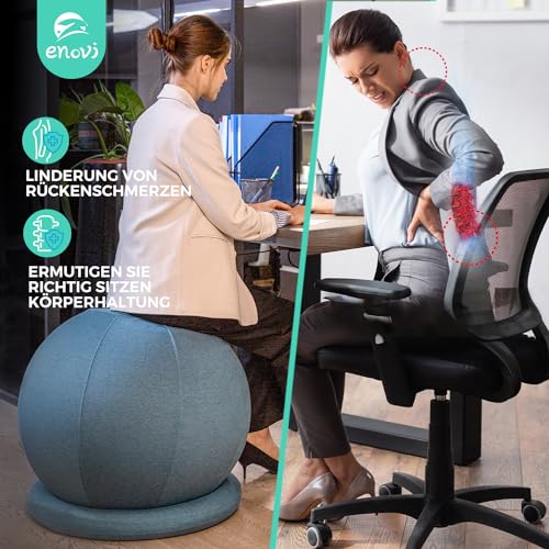 ENOVI ProBalance Ball Chair 65cm Deepspace Grey – Yoga Ball Chair with Slipcover, Base, Home Office