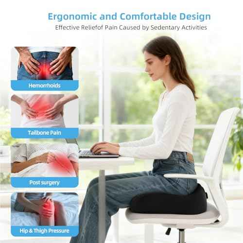Extra-Dense Seat Cushions for Office Chairs, Orthopedic Seat Cushion for Desk Chair, Car, Wheelchair, Ergonomic Sciatica Support, Hip & Tailbone Pain Relief Cushion for Long Sitting (Black)