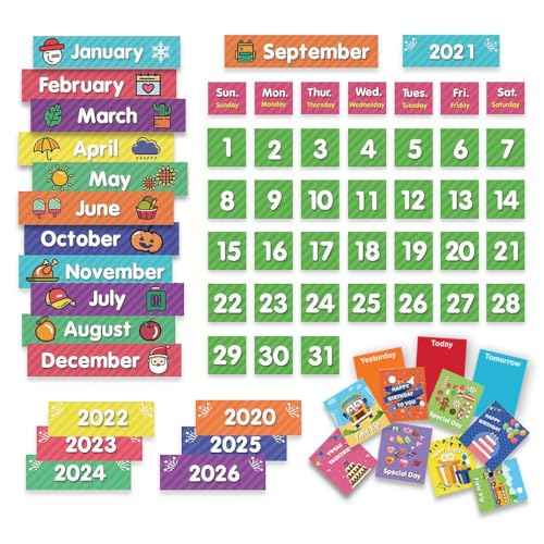 EAMAY Classroom Monthly Calendar Pocket Chart with 71 Cards for Kids Learning for Home,Homeschool Supplies and Classroom Must Haves!(Black)
