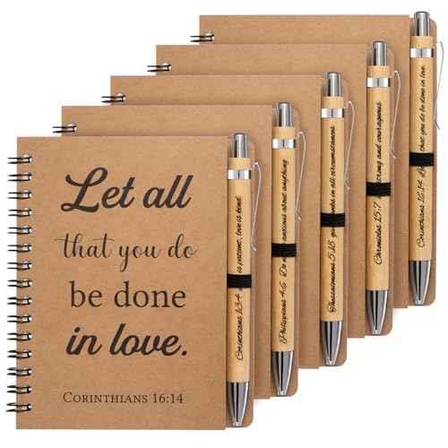 10 Pcs/5 Set of Christian Gifts Spiral Notebooks Bulk Journals with Christian Pens Prayer Journal Christian Journal for Women and Men, Perfect Home Gifts
