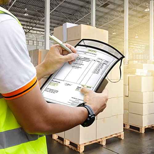 20 Pack Job Ticket Holders 9x12 with Strap - Permit Holder for Documents - Hanging Shop Ticket Holders - Work Order Plastic Sleeves - Dry Erase Pockets Sleeves Mechanic & Automotive Work Order Sleeve