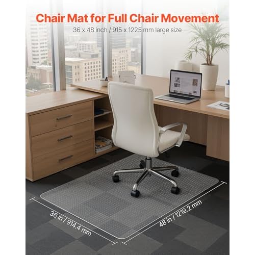 VEVOR Chair Mat, 36 x 48 Inch Office Chair Mat for Carpeted Floors, Plastic Floor Protector Rug with Studded, Non-Slip & Easy to Clean, Smooth Glide Under Desk Rug for Home Office (Rectangular)