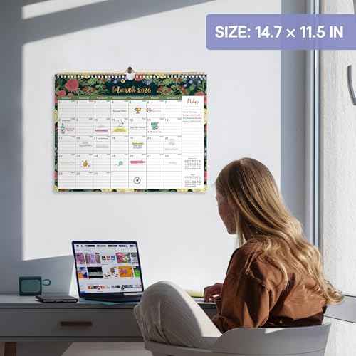 2026 Calendar, 21-Month Calendar from October 2025 to June 2027, 11.5" x 14.7", Spiral Binding Hanging Monthly Wall Calendar, Perfect for Home or Office,Midnight Garden