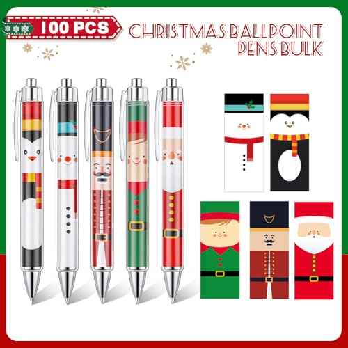 Tenceur 100 Pcs Christmas Pens Christmas Novelty Pens Bulk Xmas Ballpoint Pen Rollerball Pen Xmas Gift for School Office Home Supplies(Cute Colors,Cartoon Figure)