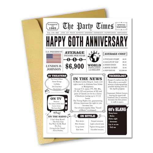 Jumbo 60th Anniversary Card for Women Men, Retro 60th Wedding Anniversary Cards Gift for Husband Wife, Great 60 Year Old Anniversary Decoration for Couple