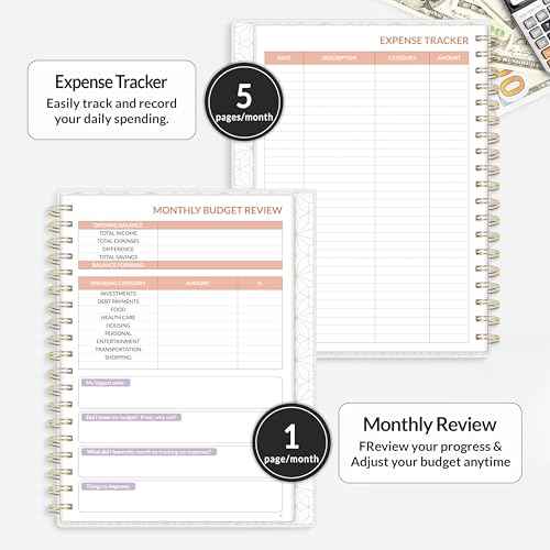 SUNEE Budget Planner - Deluxe Monthly Budget Book with 12-Pockets for Bill Organizer, Undated 12 Month Expense Tracker Notebook & Account Book B5 Size (8" x 10") to Manage Your Finance Planner, Pink