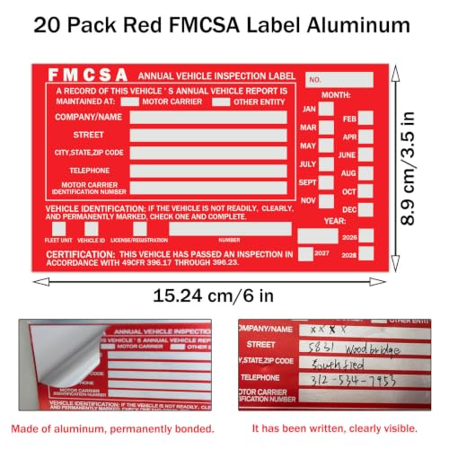 20-Pack Annual Vehicle Inspection Report Forms with Red FMCSA Aluminum Labels — 3-Ply Carbonless, 8.27 x 11 in, Tear Line, DOT Compliant