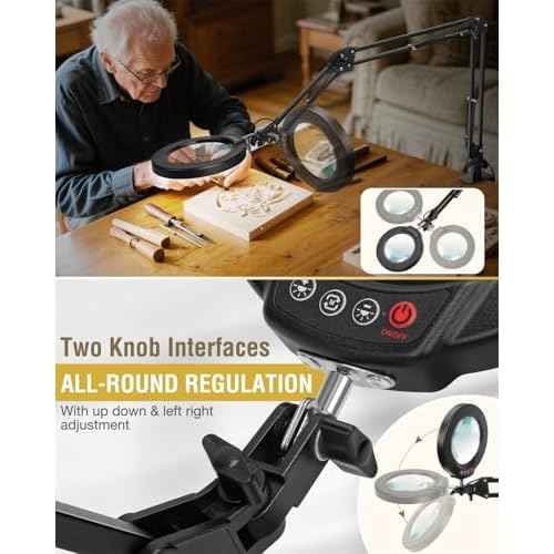 10X Magnifying Glass with Light and Clamp, Ultra Long 3 Section Swing Arm LED Desk Lamp, 5 Color Modes Stepless Dimmable, Hands Free Lighted Magnifier with Stand for Repair Reading Crafting Close Work