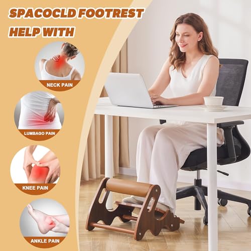 Spaccld Walnut Foot Rest Under Desk - 3-Position Adjustable Ergonomic Wooden Foot Stool