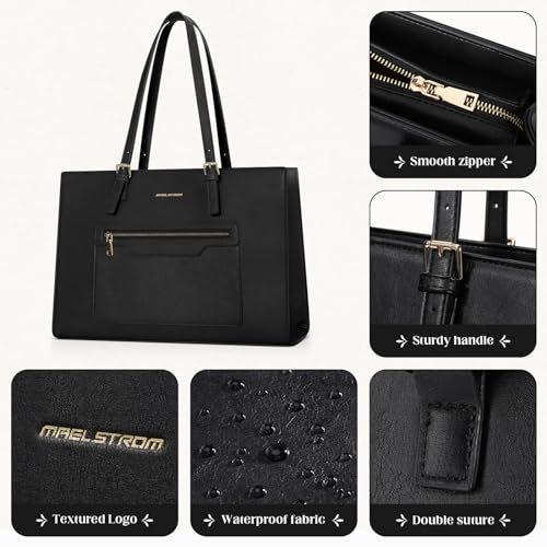 Maelstrom Leather Tote Bag, Laptop Bag for Women, Waterproof Briefcase with Clutch Bag, Work Handbags 15.6 Inch Computer