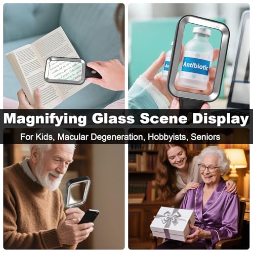 GABORISH 10X Magnifying Glass with Light - Rechargeable, Adjustable 3 Color Modes, Rectangular Lens