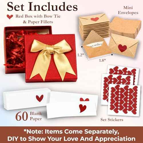 60 Blank Note Cards And Envelopes - Mini Envelopes With Blank Cards, Tiny Valentines Day Card, Little Love Notes For Him, Her, Wife, Husband - Cute Birthday, Christmas Gifts For Girlfriend Boyfriend