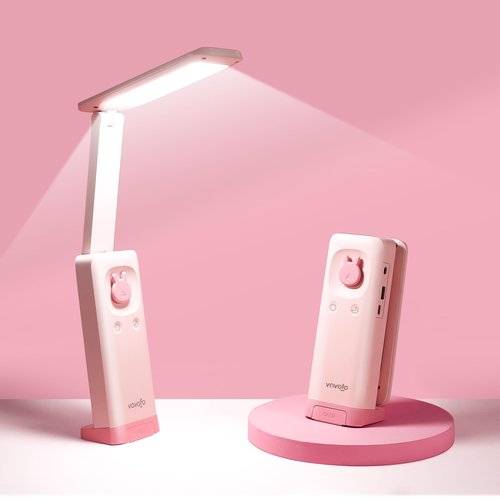VAVOFO Desk Lamp Foldable Portable Cute Desk Lamps, Battery Powered, Built-in 6000mAh Rechargeable, 3 Color Warm, USB C Rechargeable, Cordless Desk Lamp, Battery Lamp(Pink)