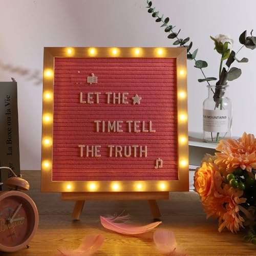 Pink Felt Letter Board with Stand & LED Lights - 10x10 inch, 340 Letters, Wall Mount & Tripod for Party & Home Decor (Pink)