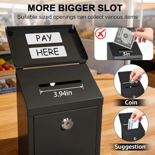 Black Metal Cash Box 10.2" with Magnetic Whiteboard & Keys - Secure Suggestion Box