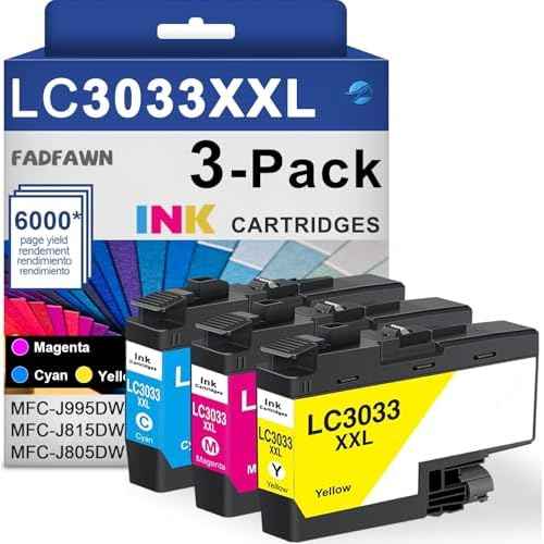 LC3033 C/M/Y Ink Cartridges XXL Super High-Yield Replacement for Brother LC3033 C/M/Y LC30333PKS XXL Ink Cartridges Work with MFC-J995DW MFC-J815DW MFC-J805DW Printer (3-Pack)