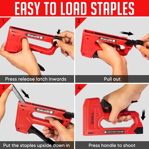 shall Red Light Duty Upholstery Staple Gun with 1600 JT21 Staples, Remover