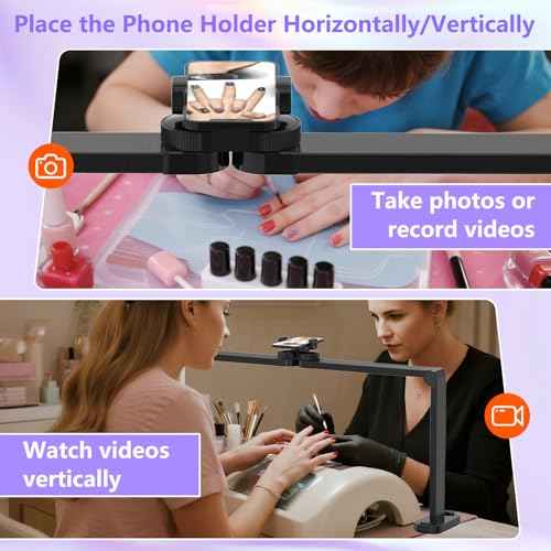 Large Nail Tech Lamp for Desk, 34 Inch Foldable LED Nail Arch Light with Phone Holder, Dimmable & 3 Colors Half Moon Light Table for Eyelash Extension, Manicure, Beauty, Tattoo - Black