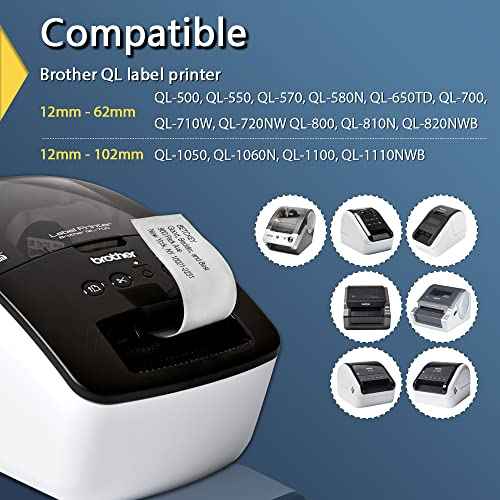 BETCKEY - Compatible Continuous Film Labels Replacement for Brother DK-2212 (2.4 in x 50 ft), Use with Brother QL Label Printers [6 Rolls]