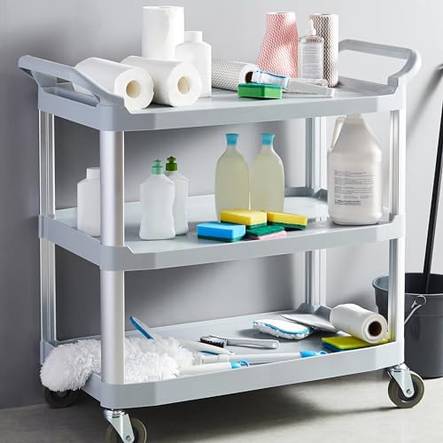 Amazon Basics 3-Tier Rolling Utility Cart with Wheels – 400 lb Capacity, Gray