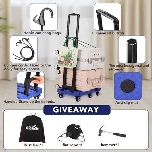 Folding Hand Truck Lightweight Hand Truck Dolly Foldable,Luggage cart with 6 Rotate Wheels, Utility Cart with Adjustable Handle,Collapsible Dolly for Moving-Blue