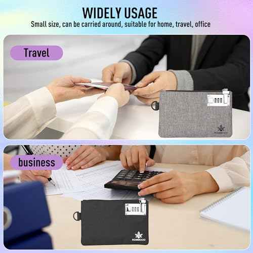 2Pcs Lockable Money Bag - 5x8 Inches Durable Nylon Locking Bank Bag Coin Purse for Cash, Jewelry, Passports, Medicine, Credit Cards and Valuable Storage Cash Pouch (Black & Grey)