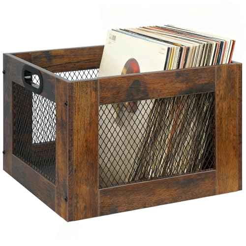 Vinyl Record Organizer - Wooden Record Storage, Classic Cube Record Holder to Store More Than 100 Records, Brown Vinyl Record Holder for Photo Albums Super Easy to Assemble
