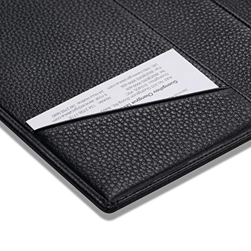 Leather Junior Padfolio for Men & Women with Pen Loop, Italian Calfskin, Business Portfolio Notebook Folder (Pebbled Black)