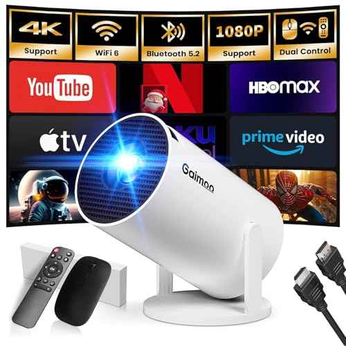 Mini Projector with WiFi and Bluetooth Built-in Apps Smart Projector Support 4K 1080P FHD 180¡Æ Adjustable Auto Keystone Compatibile with HDMI/TV Stick/Memory Stick/Laptop, White