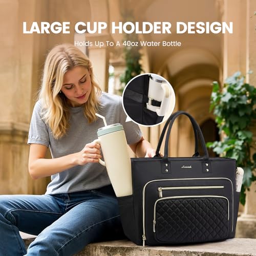 LOVEVOOK Laptop Tote Bag for Women With Large Cup Holder, Work Bags Teacher Nurse Computer Bag, 15.6 Inch Professional Briefcase Business Travel Large Purses Handbag, Diaper Bag With Multi-Pockets