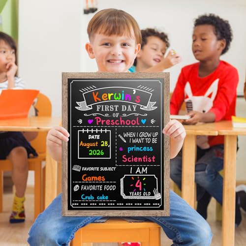 EAONE Grey 12x16in Back to School Chalkboard Sign with Wooden Frame, Double-Side, with Markers & Wipe Cloth