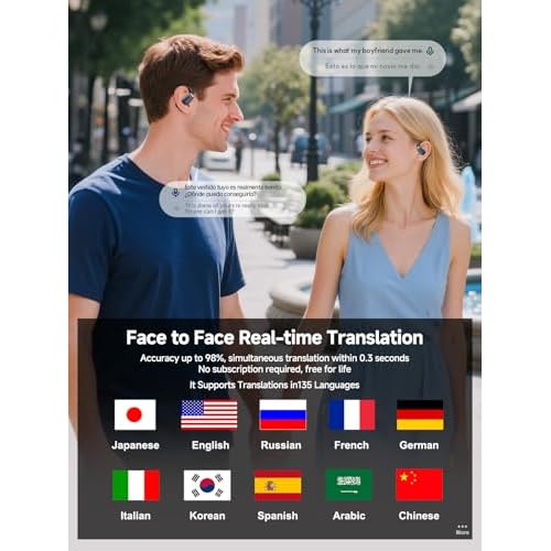 AI Translation Earbuds Real Time, Language Translator Earbuds with LCD Touch Screen, Translation Headphones 3-in-1 Device Supports 135 Languages for Travel & Business, Compatible with iOS & Android