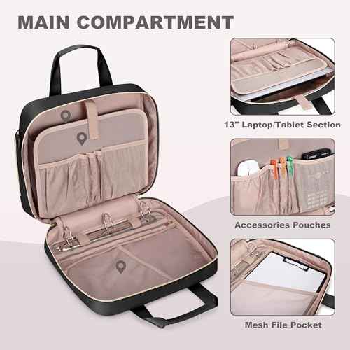 3 Ring Zipper Binder 2 Inch, Accordion File Organizer with Shoulder Strap, Zip Up Binder with 500-Sheet Capacity, Black
