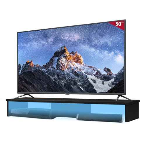 TV Riser Stand with LED Lights, 42.5in Super Large Monitor Stand with Phone Tablet Holder, Tabletop TV Stand Riser for Desk, Desktop Organizer for Computer, TV, Laptop, Printer