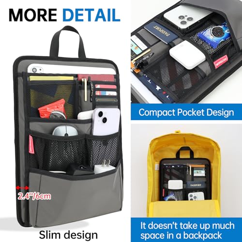 Slim Rugged Backpack Organizer Insert for Business Casual Men Women -13 Pockets,Padded Nylon,Max 14'' laptop - Grey