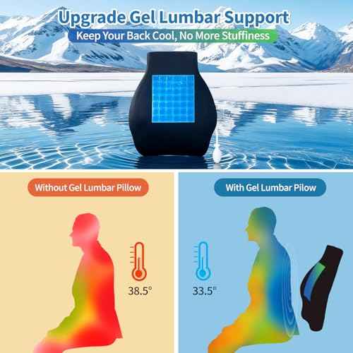 21.7'' Extra Long Cooling Gel Lumbar Support Pillow with Adjustable Air Pump for Lower Back Pain Relief, Back Rest Support Cushion for Office Chair, Wheelchair, Car, 2 Adjustable Straps, Black