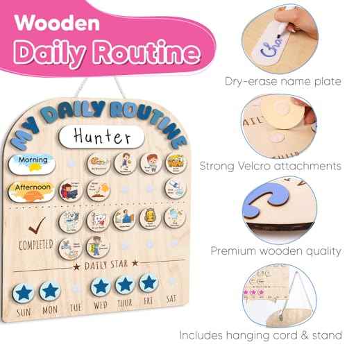 Wooden Chore Chart for Kids, Wooden Daily Routine Chart for Kids, Visual Schedule for Kids, Chore Reward Chart, Bedtime Morning Routine Chart for Toddlers
