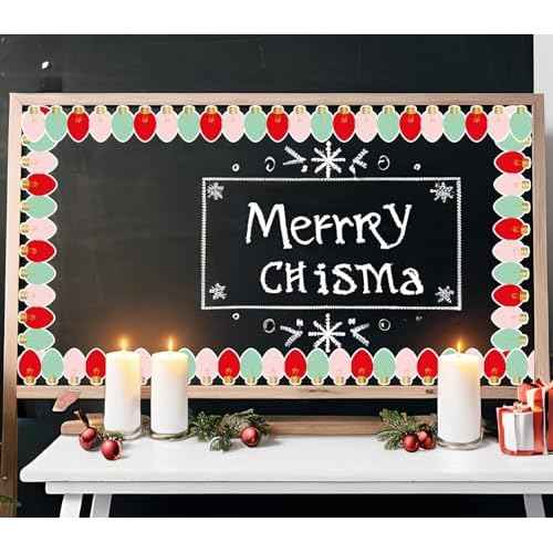 Whaline 32.8Ft Christmas Bulletin Board Border Red Pink Green Xmas Light Die Cut Trim Border Roll for Christmas Winter Classroom Home Party Supplies